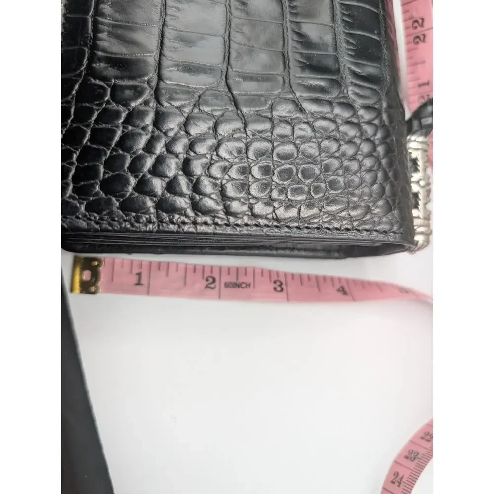 Brighton Black Croc Embossed Leather Organizer Wallet Clutch with Handle